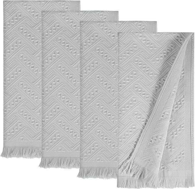4-Pack Cotton Bathroom Hand Towels – Boho Hand Towel Set with Jacquard Weave & Fringe, 13"x29.1" Absorbent Soft Face Set for Kitchen/Bathroom(Beige/Brown) (LightGray)