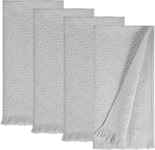4-Pack Cotton Bathroom Hand Towels – Boho Hand Towel Set with Jacquard Weave & Fringe, 13"x29.1" Absorbent Soft Face Set for Kitchen/Bathroom(Beige/Brown) (LightGray)