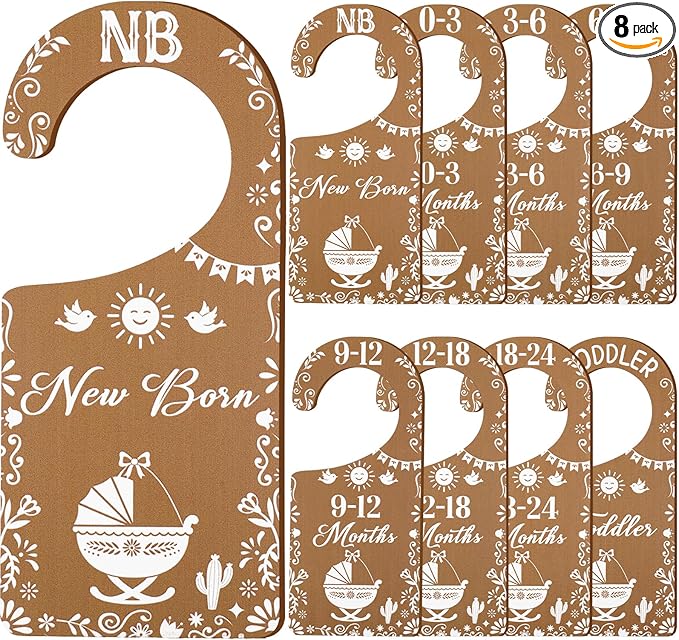 Baby Closet Dividers 8PCS, Mexican Talavera Themed Wooden Double-Sided Clothes Size Hanger/Organizer from Newborn to Toddler for Nursery Decor Baby Shower Birthday Gender Reveal Party Gift