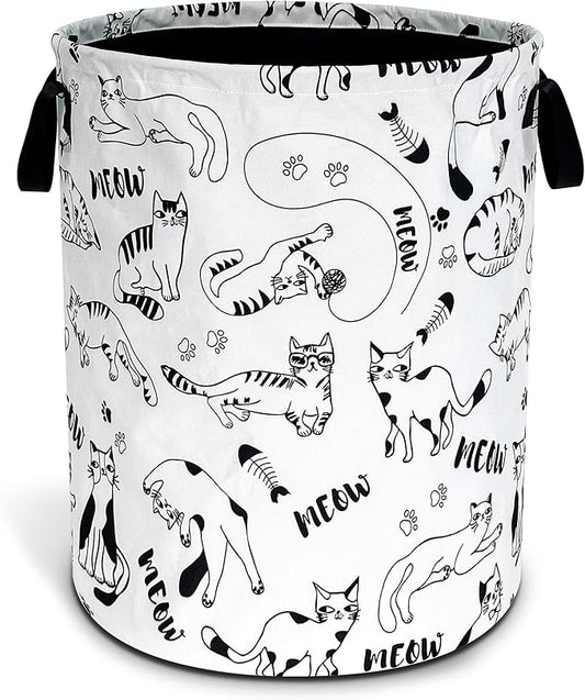 Cute Cat Laundry Basket Oxford Cloth Meow Pet Laundry Hamper Funny With Handle Foldable Portable Clothes Storage Basket 18.9 X 16.5 Inch Storage Bag For Laundry Room/Bathroom/Bedroom/Dormitories