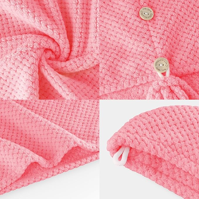 2 Pack Microfiber Hair Towel Wrap for Women, Lint Free Quick Drying Hair Turban for All Hair Style, Absorbent and Lightweight Hair Towel for Daily Use, Hot Pink