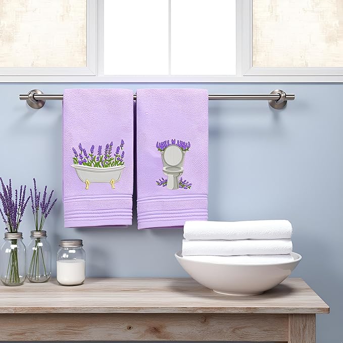 2pcs Purple lavender Hand Towels for Bathroom Decorative Towels Set 100% Cotton cute Embroidered Spring summer floral bath towels dish kitchen towels Farmhouse Bathroom Decor Gift(Purple lavender)