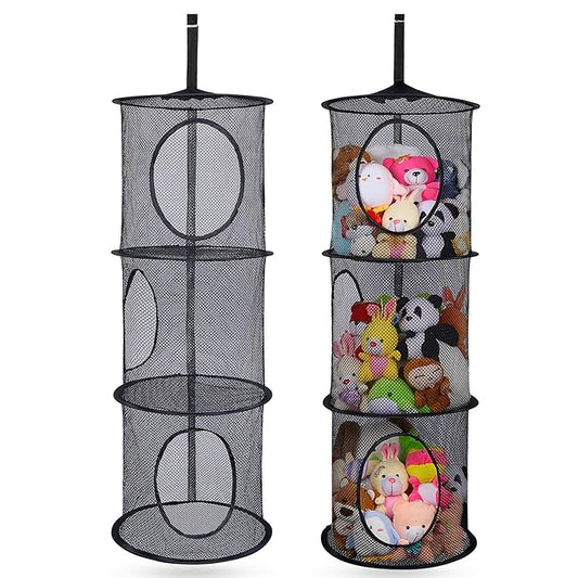 Basumee Stuffed Animals Net or Hammock 2 Pcs Stuffed Animals Storage Toy Net Hammock for Plushies Storage Organizer Mesh Kids Girls Room Decor, Black, 3 Tiers