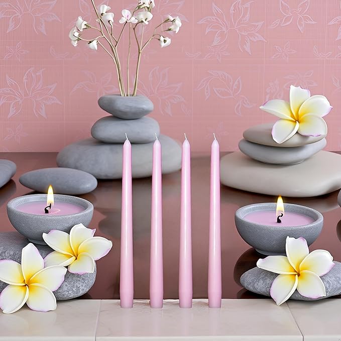24 Pack Pink Taper Candles丨Taper Candles 10 Inch Dripless丨Unscented & Smokeless Candlesticks Bulk丨7-8 Hours Long Burning Tall Candles丨Ideal for Christmas Weddings Parties Dinner
