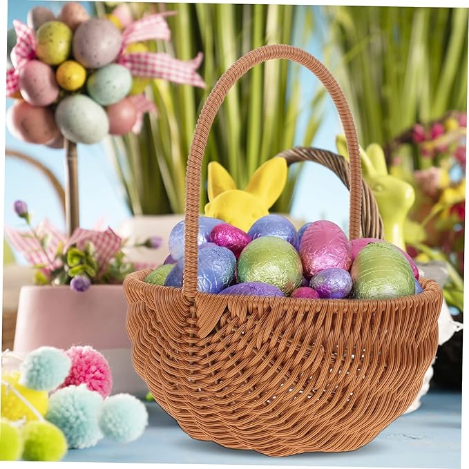 Rectangular Easter Basket Mini Weaving Storage Holder with Handle for Home Kindergarten Decoration for Friends