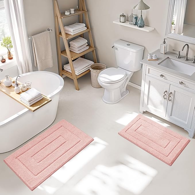GRANNY SAYS Bathroom Rugs Sets 2 Piece,Soft Bath Mats for Bathroom, Bath Rugs Non Slip Washable, Absorbent Bath Rug for Tub, Shower & Toilet, Bath Mat Set, Pink 20" x 32" + 16" x 24"