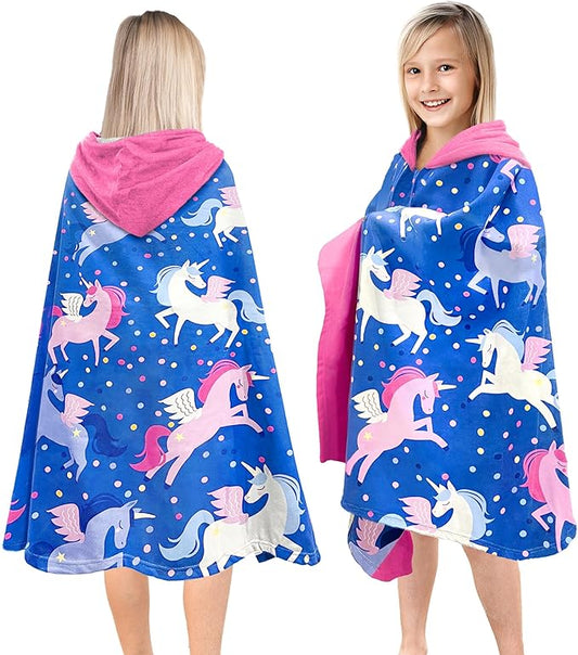 Hooded Towels for Kids -Toddler Beach Towel- Super Absorbent & Quick Dry 100% Cotton 30x50 Inch - to Kid Ages 3-10-Pink Unicorn Pattern Design