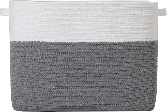 20"x12"x16" Mega Size Rectangular Extra Large Storage Basket, Rectangular Cotton Rope Storage Baskets, Woven Laundry Hamper, Cloth Storage Bin, for Clothes Blanket in Living Room, Grey Basket