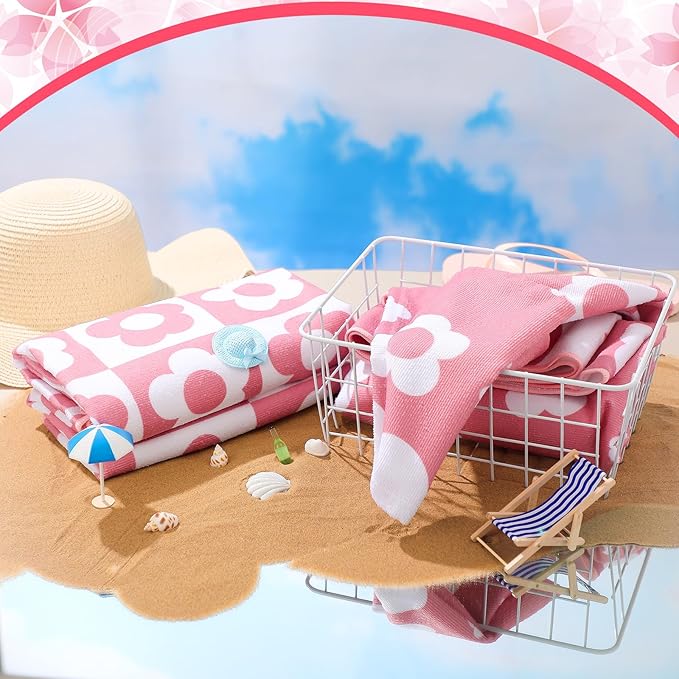 2 Pcs Kids Hooded Bath Towel 50" x 30" Kids Hooded Beach Bath Towels Pink Microfiber Toddlers Towels Pool Beach Towel Wrap for 3-12 Years Girls Toddlers Swimming Cover up 2 Design(Flowers)