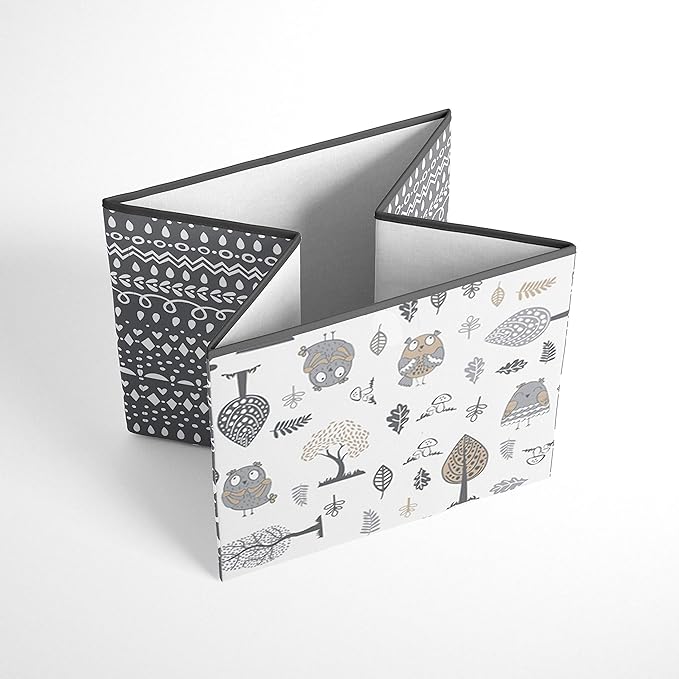 Bacati - Large Storage Tote Owls in the Woods Beige/Grey Neutral 14 X 14 X 10 inches
