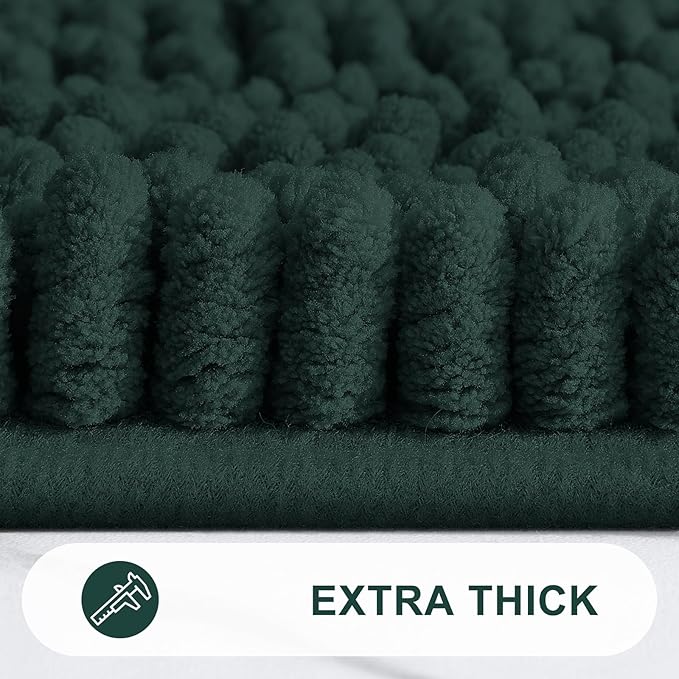 Grandaily Chenille Striped Bathroom Rugs 30x20, Extra Thick and Absorbent Bath Mats, Non-Slip Soft Plush Shaggy Shower Carpet, Machine Wash Dry, Bath Rug for Bathroom, (Medium, Dark Green)