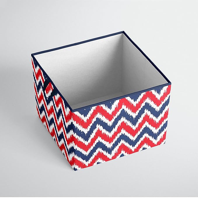 Bacati - Large Storage Tote Mix N Match Ikat Chevron/Dots Navy/Red 14 x 14 x 10 inches