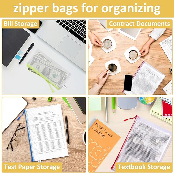 42pcs Mesh Zipper Pouch Bags, Puzzle Bag for Organizing Storage,12 Colors for Puzzles Board Game Storage, 8 Sizes for Reusable Plastic Zip Organizer for Travel