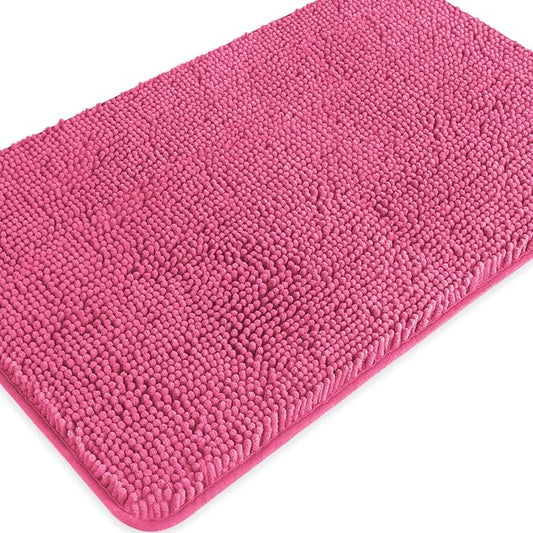 Hot Pink Bathroom Rugs – Absorbent and Washable Bath Mat, Non-Slip, Thick Soft Chenille Bath Rugs for Bathroom Floor, Shower, Sink - 20" x 32"