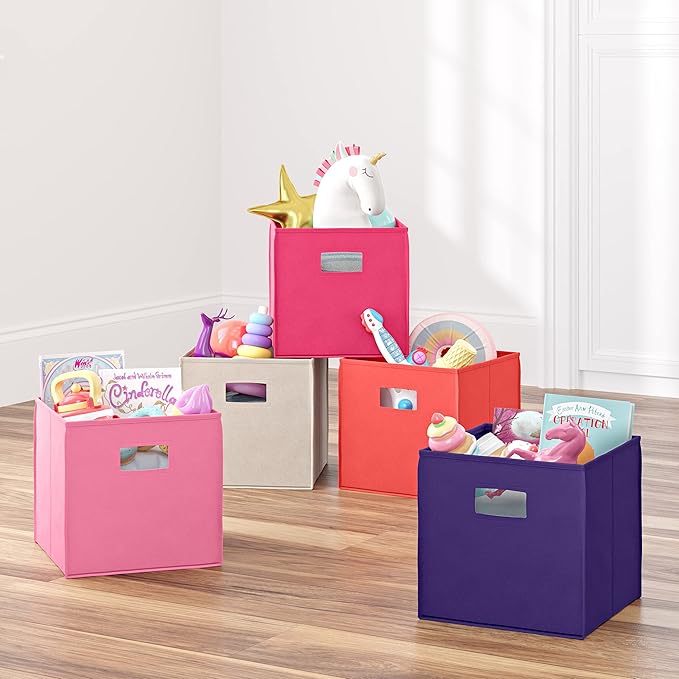 RiverRidge Folding Storage Bins with Handles Dark Purple Cube Storage Organizer for Closet, Bedroom & Playroom - Closet Organizers and Storage Set of 2