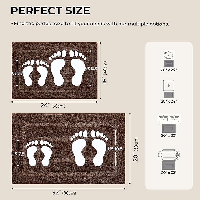 GRANNY SAYS Bathroom Rugs Sets 2 Piece,Soft Bath Mats for Bathroom, Bath Rugs Non Slip Washable, Absorbent Bath Rug for Tub,Shower and Toilet, Bathroom Mat Set (Brown, 20" x 32" + 16" x 24")