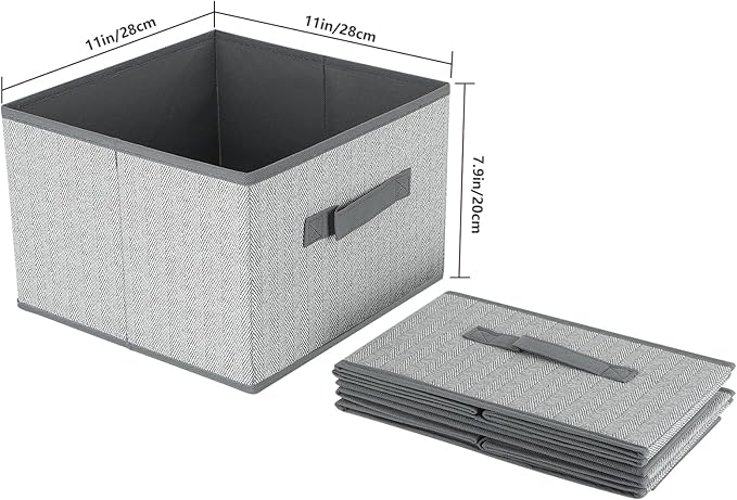 DAYARD Fabric Bins [3-Pack], Foldable Cube Baskets Storage Boxes for Shelves, Closet, Bookshelf, Nursery Organizer Containers, 11 x 11 x 8 inch Grey