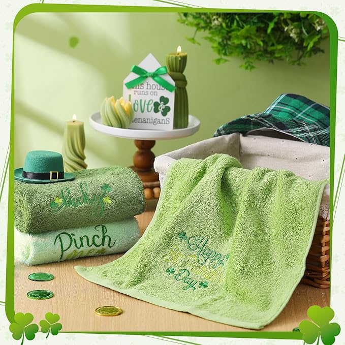 3 Pack Saint Patrick's Day Hand Towels 13.4 x 29.2 Inch Cotton Embroidered Lucky St Patricks Day Bathroom Towel Absorbent St. Patrick's Decorative for Hand Drying Cleaning Gift