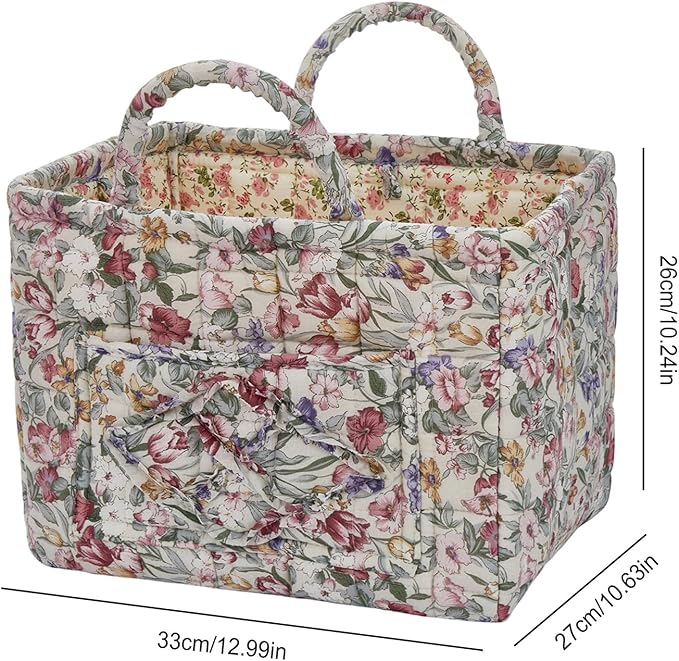 Boho Fabric Storage Basket, Large Capacity Laundry Basket, 12.2'' x 10.23'' x 10.23'' Collapsible Laundry Hamper with Easy Carry Handles (D Multi-Color 10, L)