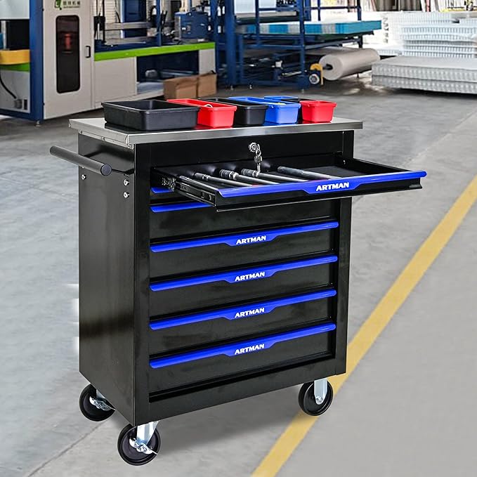 7 Drawers Rolling Tool Chest Cart PLUS ,Tool Storage Cabinet With 4 Wheels.Tool Cabinet Trolley With Locking System and Stainless Steel Countertops.Tool Storage Cart for Garage,Workshop,Warehouse