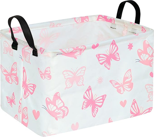 Rectangle Gift Storage Basket Home Shelf Storage Basket Organizer Box Clothes Laundry Hamper Nursery Basket Laundry Basket with Handles (Butterfly)