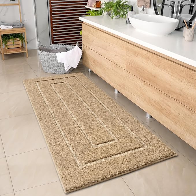 HOMORE Bathroom Runner Rug 24x60 Inch Beige Long Bathroom Runners Rugs, Soft and Absorbent Microfiber Non Slip Washable Bath Rug, Plush Bath Rugs Mat for Shower Floor