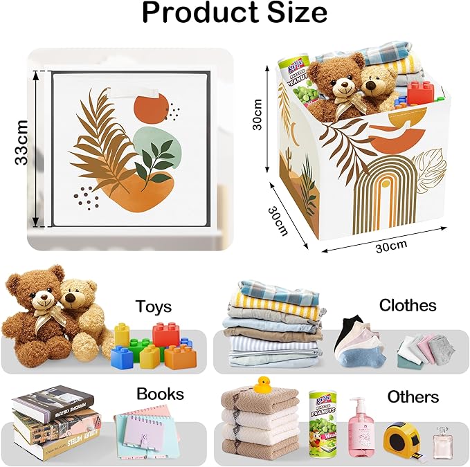 11.8" Boho Leaves Storage Cube Organizer Mid Century Modern Clothes Storage Basket Bin for Closet Shelf Art Abstract Geometry Nursery Kid Room Book Toy Chest, 3Pcs