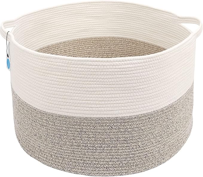 Casaphoria XXL Cotton Rope Basket - 21.7" x 21.7" x 13.8" Woven Laundry Hamper with Handle