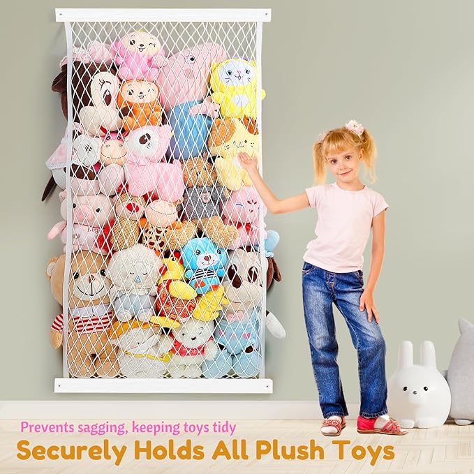 Stuffed Animal Storage Holder, Elastic Stuffed Animal Net,Door/ Wall Mount Length Adjustable Hanging Stuffed Animal Organizer, Plushie Net For Nursery Play Room-White Boards Patent