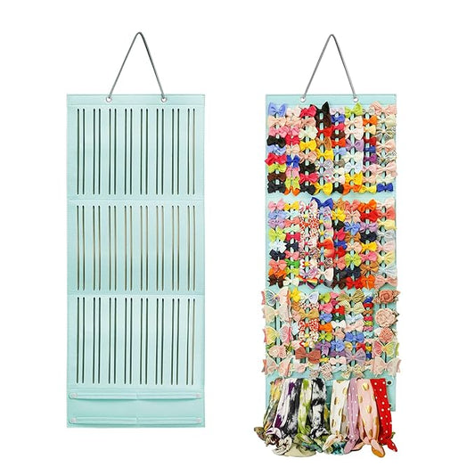 PACMAXI Baby Girl Hair Bows Holder, Hair Clips Storage Hanger For Ribbons, Hair Bows Organizer, Baby Hair Clip Storage Display Sturdy Stand, Wall Hanging for Girl Room (Mint Green, Large)