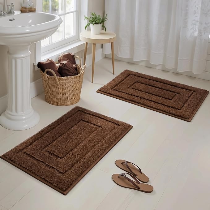 GRANNY SAYS Bathroom Rugs Sets 2 Piece,Soft Bath Mats for Bathroom, Bath Rugs Non Slip Washable, Absorbent Bath Rug for Tub,Shower and Toilet, Bathroom Mat Set (Brown, 20" x 32" + 16" x 24")