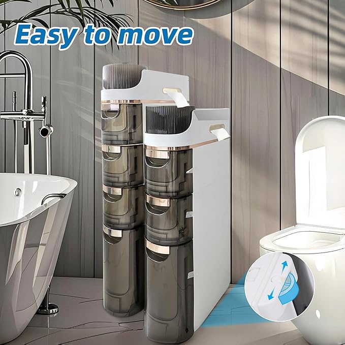 Slim Bathroom Storage,Slim Cabinet for Bathroom,Narrow Movable Bathroom Storage Organizer for Small Spaces,Bathroom,Kitchen,Living Room (3-Tiers)