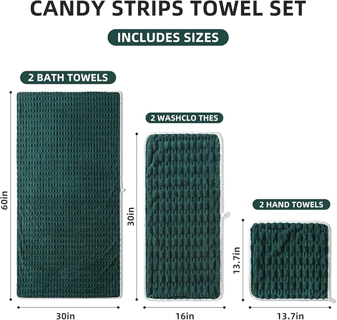 30X60 Inches Extra Large Bath Towels Sets of 6 for Bathroom Super Soft Quick Dry 2 Bath Towels 2 Hand Towels 2 Washcloth Towels Microfiber Shower Towels (Dark Green 6Piece)
