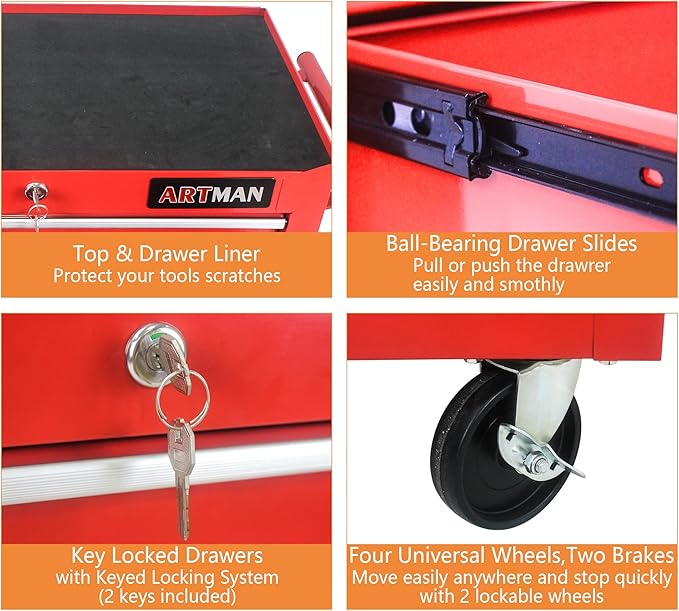 7 Drawers Rolling Tool Chest Cart ,24.2*12.9*29.9"Tool Storage Cabinet With 4 Wheels.Portable Tool Cabinet Trolley With Locking System and Drawer Liners.Tool Storage Cart for Garage,Workshop