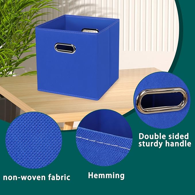 Black Foldable Storage Cubes Bins, Fabric Storage Box Cubes Organizer Baskets with Dual Handles for Home Organizer,Set of 6,(Dark Blue)