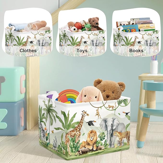 Safari Animals Baby Laundry Hamper Collapsible Clothes Kids Storage Basket Giraffe Lion Large Boys Girls Gift Toy Box Bin for Nursery, Monkey, 36L
