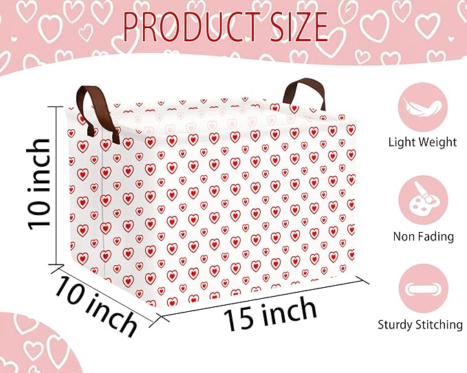Large Valentine's Day Basket Heart Shaped Storage Bin for Gifts Collapsible Organizer Room Decor (Small Hollow Love)