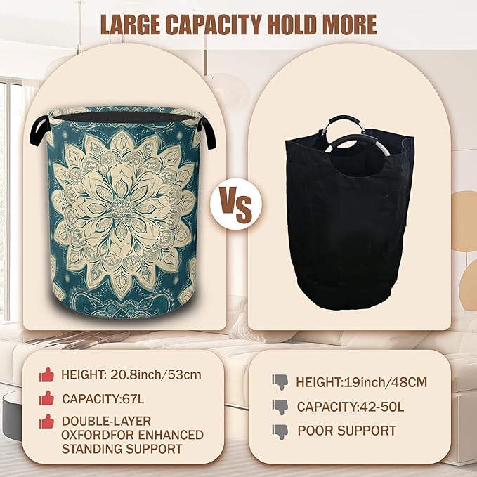 Vintage Mandala Ethnic Laundry Hamper,Laundry Baskets,Waterproof Oxford Cloth Toy Storage for Bedroom,Bathroom,Nursery,16x20.8 Inch