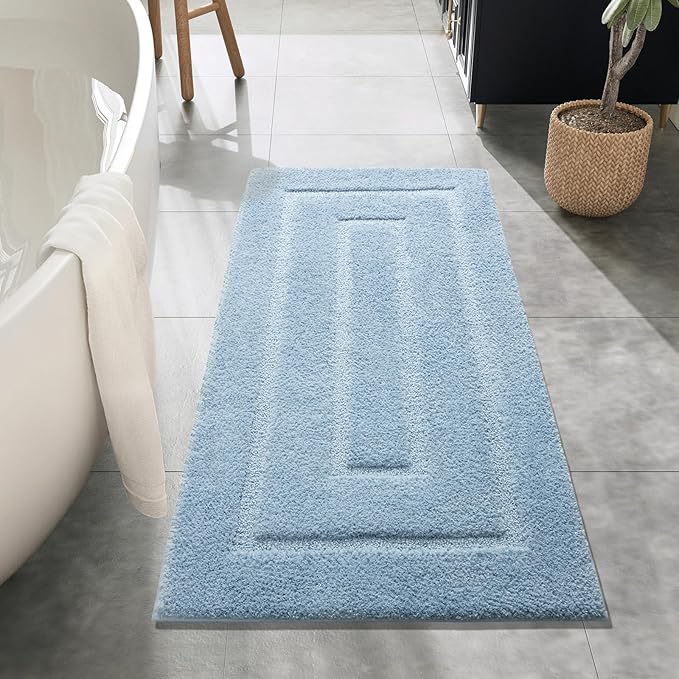 HOMORE Bathroom Rug 24x48 Inch Soft Absorbent Microfiber Bathroom Runner Rug, Washable Bath Runners Rugs for Bathrooms Non Slip Bath Rugs for Shower Tub,Light Blue