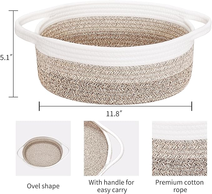 ABenkle Small Basket with Handles - Decorative Durable Rope Woven Storage Bin Shelf Storage Organizer Cube, Easter Baby Gift Basket, 12"x8"x5"
