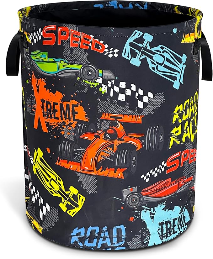 Racing Laundry Basket Oxford Cloth Funny Race Car Laundry Hamper With Handle Foldable Portable Clothes Storage Basket 18.9 X 16.5 In Storage Bag For Laundry Room/Bathroom/Bedroom/Dormitories