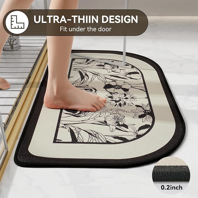 Half Circle Bath Mat, Thin Bathroom Rugs Fit Under Door Quick Dry Non Slip Washable Bathroom Mat with Rubber Backing, Absorbent Half Round Shower Rug