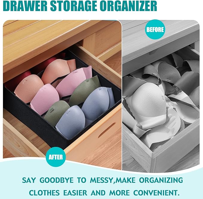 Drawer under Cabinet Clothes Organizer 5 Cell Foldable Storage Cubes Underwear Drawer Organizer Dividers Storage Boxes for Bra, Underwear（Black）