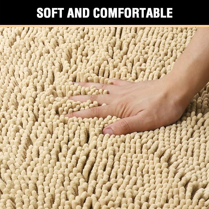 H.VERSAILTEX Bath Mat for Bathroom Non Slip Luxury Chenille Ultra Soft Bath Rugs 24x36 Absorbent Non Skid Shaggy Rugs Washable Dry Fast Plush Area Carpet Mats for Indoor, Bath Room, Tub - Beige