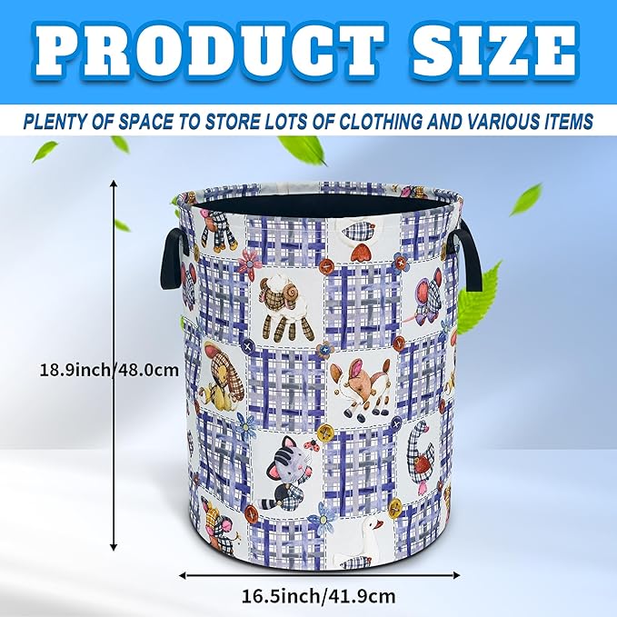 Cute Animal Doll Pattern Laundry Basket Oxford Cloth Cartoon Laundry Hamper With Handle Foldable Portable Clothes Storage Basket 18.9 X 16.5 In Storage Bag For Laundry Room/Bathroom/Bedroom/Dormitorie