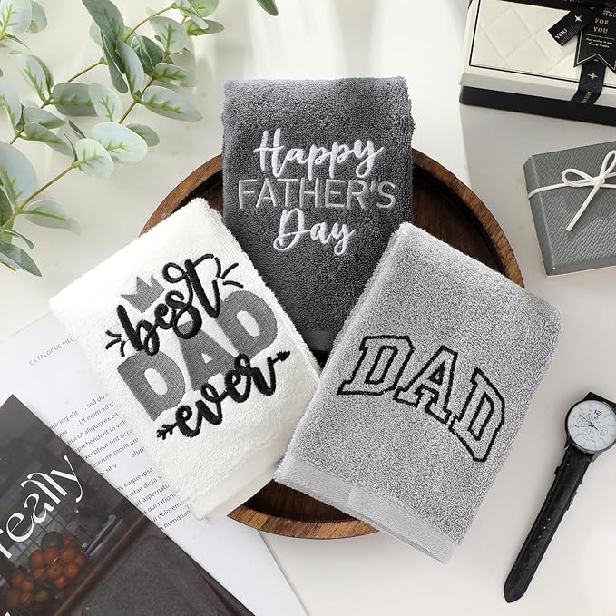 3 Pack Father's Day Hand Towels Christmas Towel Gift 13.4 x 29.2 Inch Cotton Embroidered Best Dad Ever Bathroom Towel Absorbent Super Soft for Bathroom