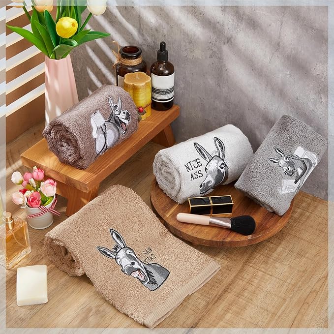 4 PCS Funny Donkey Hand Towels for Bathroom 29 x 13 Farmhouse Bathroom Western Decor Home Decoration Hello Sweet Cheeks Farmhouse Decorative Donkey Hand Towels