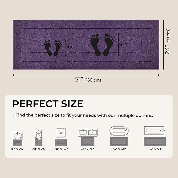 GRANNY SAYS Bathroom Rug Mat, 71" x 24" Bath Mats for Bathroom Non-Slip, Super Soft and Water Absorbent, Microfiber Bath Rugs, Machine Wash Dry, Large Bath Rugs for Floor, Purple