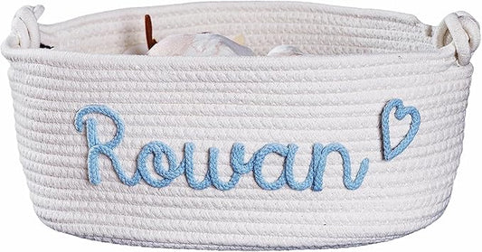 JUPPE Custom Baby Shower Basket, Personzlized Basket with Baby Name, Baby Boy Girl Storage Organizer Cotton Rope Nursery Decor Newborn Gift (style 1) (Style 4)