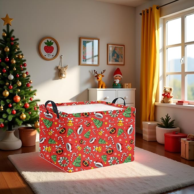 HIYAGON Rectangular Christmas Basket Fabric Storage Bin Storage Boxes Collapsible Storage Basket for Clothes Books Shelves Basket(Red Christmas)